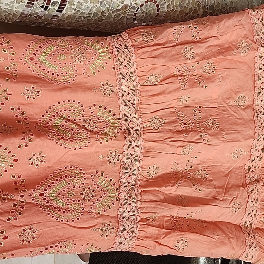 🧡 BOSTON PROPER Coral METALLIC EMBROIDERED EYELET MAXI SKIRT 🧡 - Picture 7 of 17